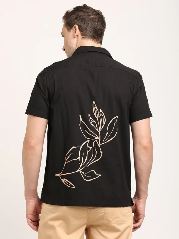 Indian Terrain Men's Slim Fit Half Sleeve Printed Black Shirt